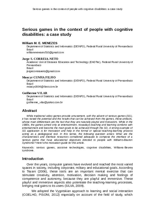 (PDF) Serious games in the context of people with cognitive ...