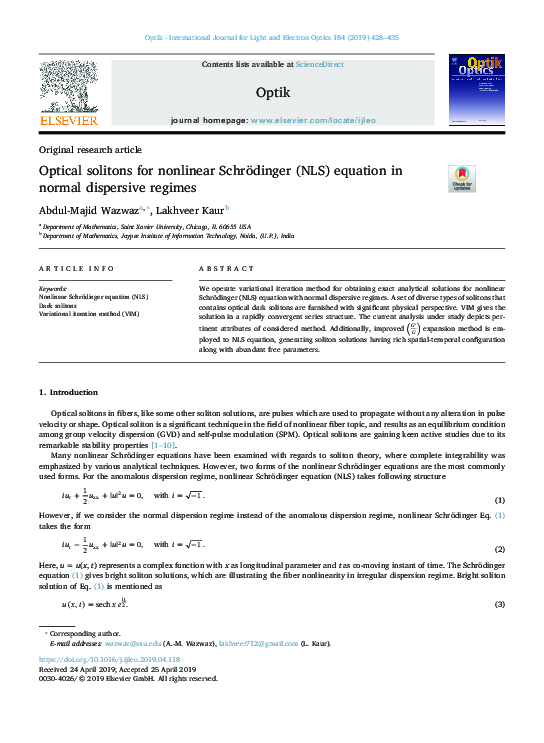 (PDF) Optical solitons for nonlinear Schrödinger (NLS) equation in ...