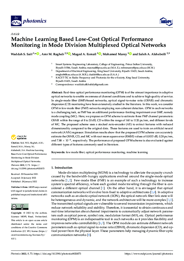 (PDF) Machine Learning Based Low-Cost Optical Performance Monitoring in ...