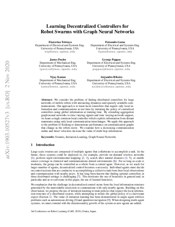 (PDF) Learning Decentralized Controllers for Robot Swarms with Graph ...
