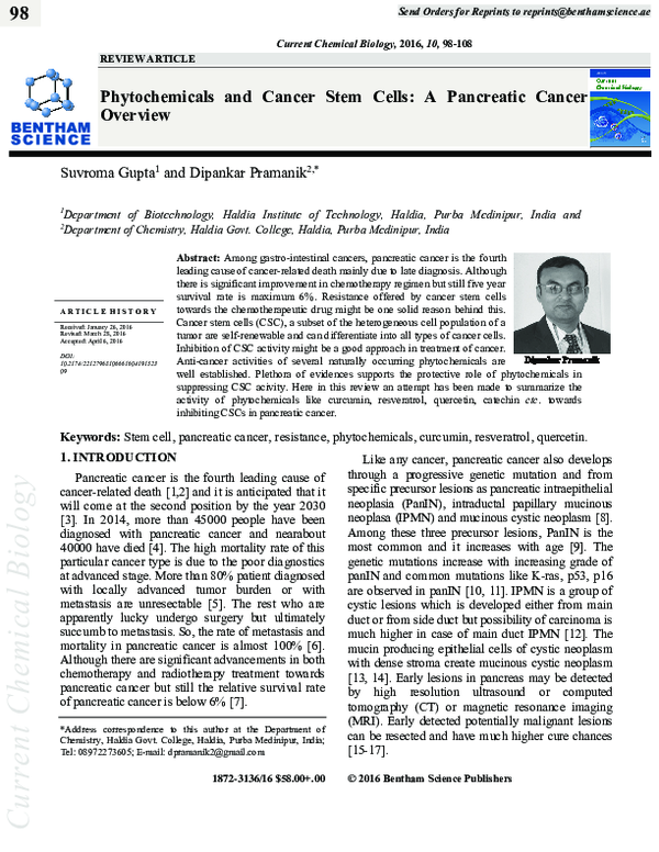 (PDF) Phytochemicals and Cancer Stem Cells: A Pancreatic Cancer Overview