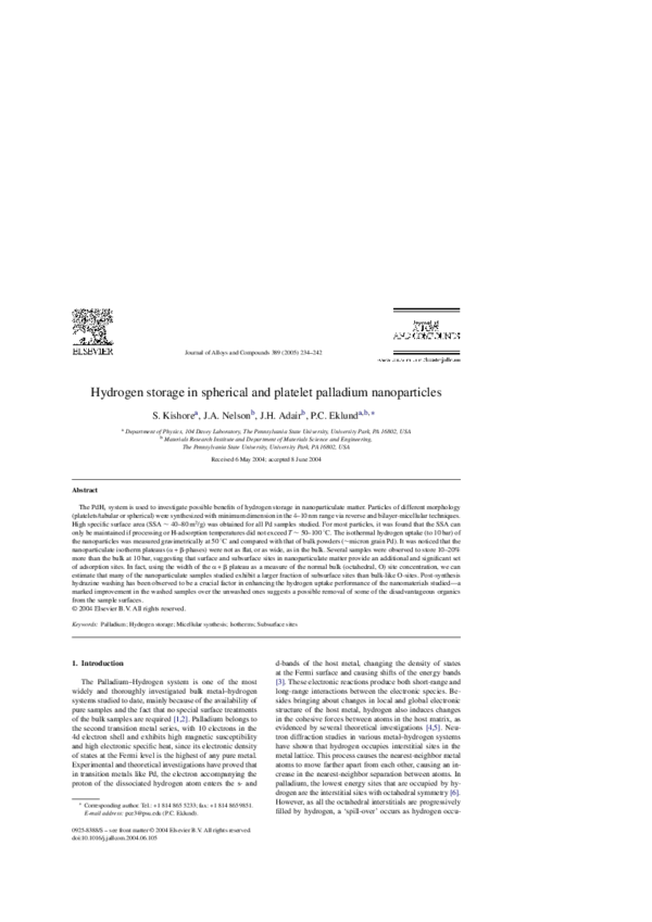 (PDF) Hydrogen storage in spherical and platelet palladium nanoparticles