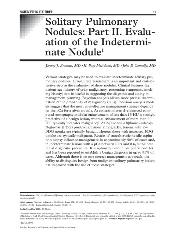 (PDF) Solitary Pulmonary Nodules: Part II. Evaluation of the ...