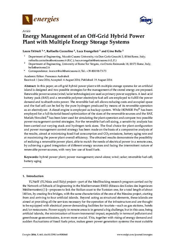 (PDF) Energy Management of an Off-Grid Hybrid Power Plant with Multiple ...