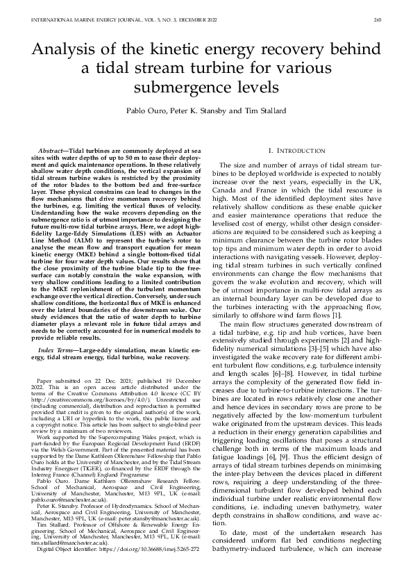 (PDF) Analysis of the kinetic energy recovery behind a tidal stream ...