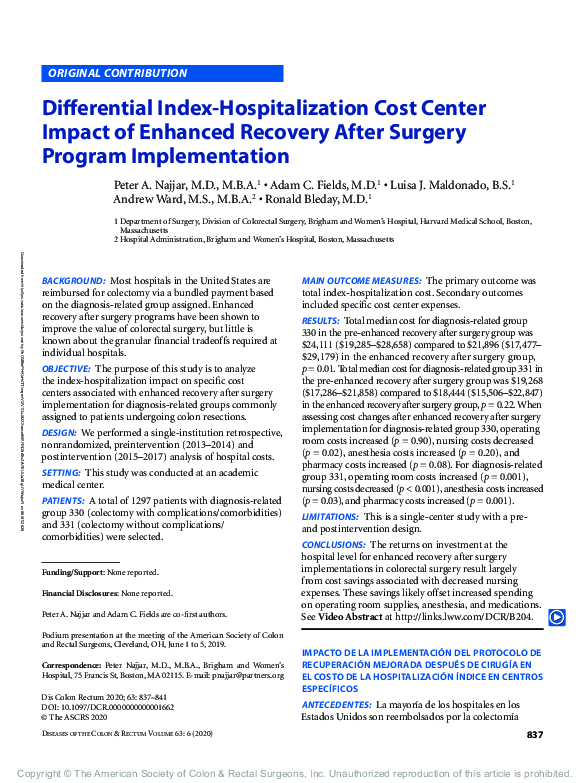 (PDF) Differential Index-Hospitalization Cost Center Impact of Enhanced ...