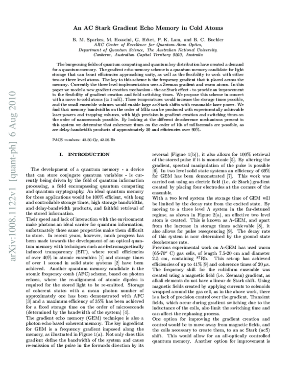 (PDF) ac Stark gradient echo memory in cold atoms