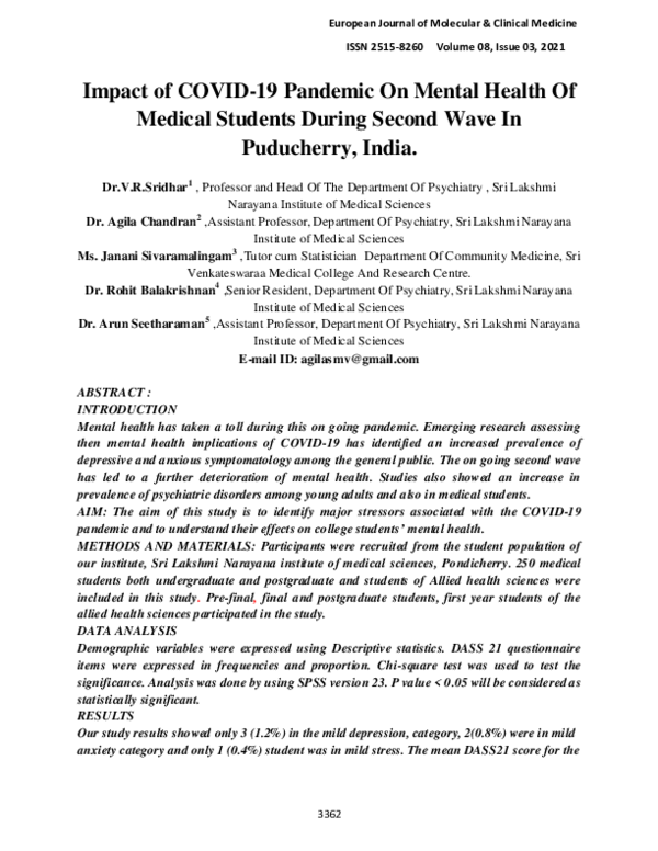 (PDF) Impact of covid-19 pandemic on mental health of medical students ...