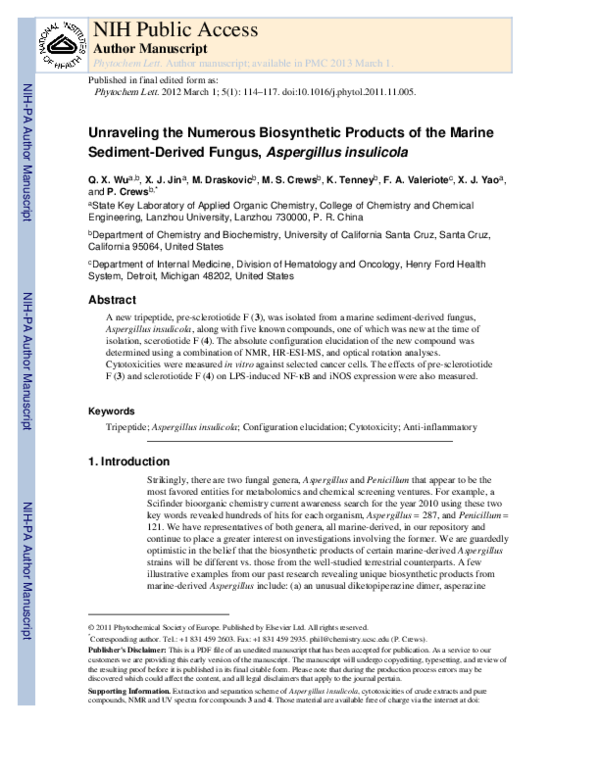 (PDF) Unraveling the numerous biosynthetic products of the marine ...