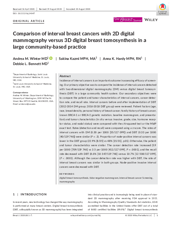 (PDF) Comparison of interval breast cancers with 2D digital mammography ...
