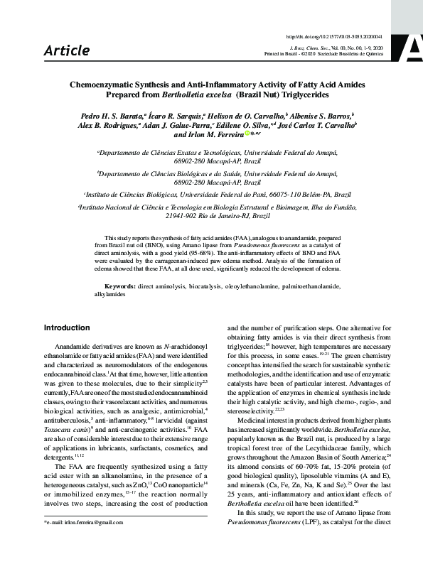 (PDF) Chemoenzymatic Synthesis and Anti-Inflammatory Activity of Fatty ...