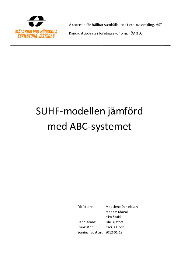 (PDF) SUHF-modellen jämförd med ABC-systemet