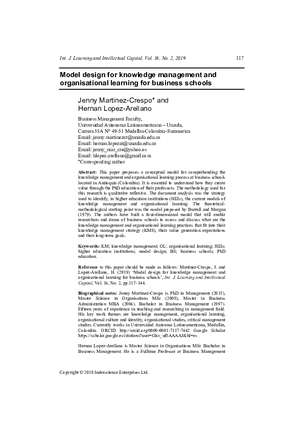 (PDF) Model design for knowledge management and organisational learning ...