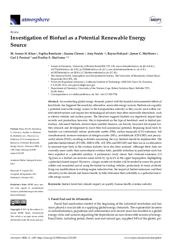 (PDF) Investigation of Biofuel as a Potential Renewable Energy Source