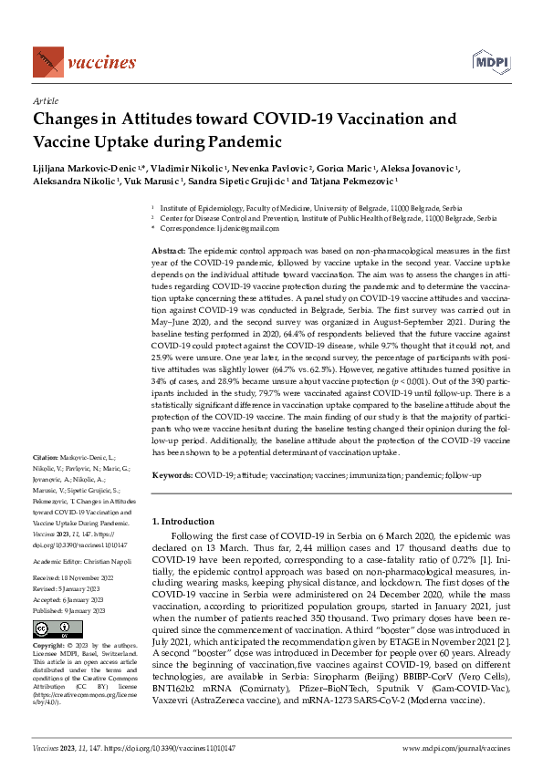 (PDF) Changes in Attitudes toward COVID-19 Vaccination and Vaccine ...
