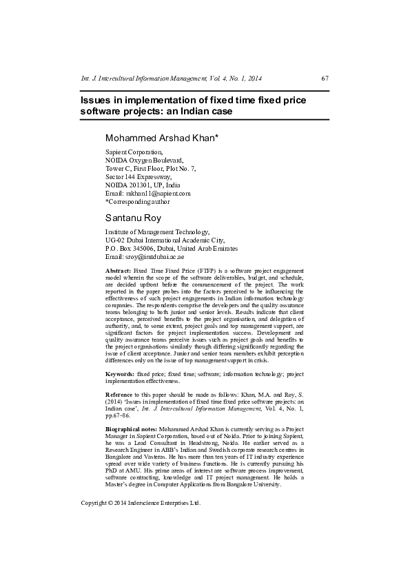 (PDF) Issues in implementation of fixed time fixed price software ...