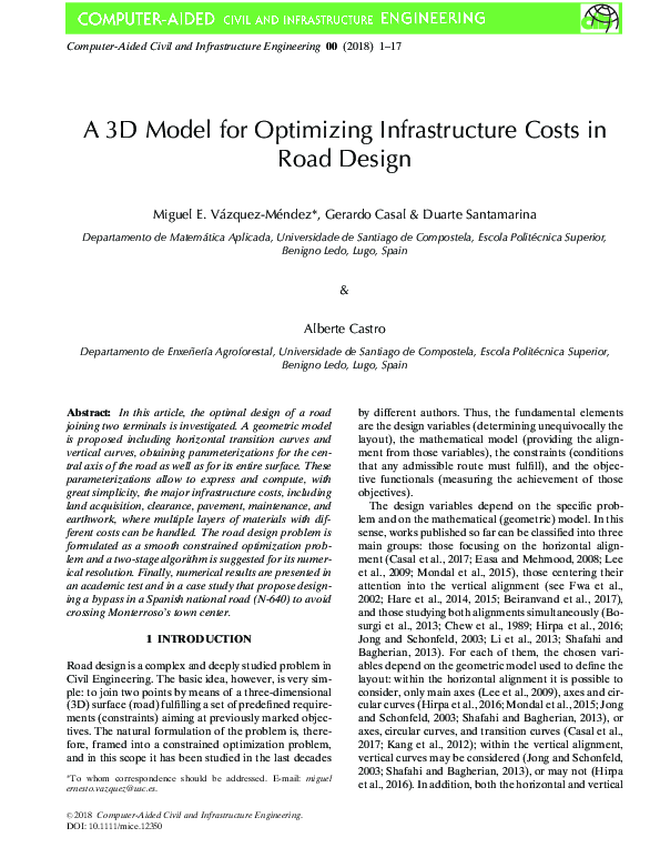 (PDF) A 3D Model for Optimizing Infrastructure Costs in Road Design
