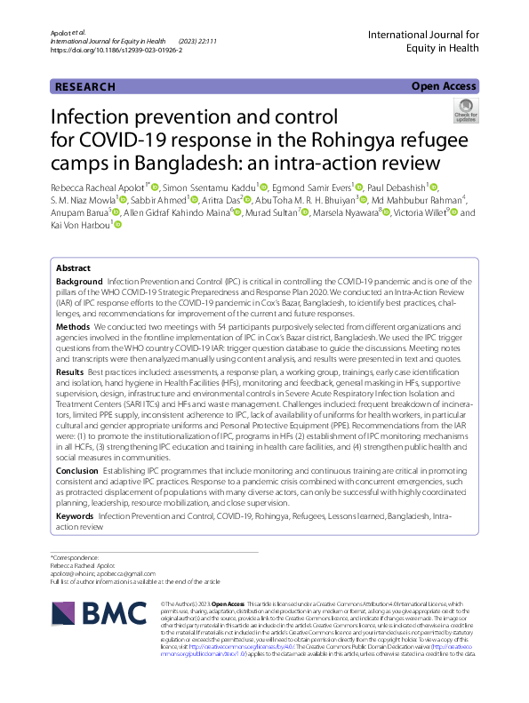 (PDF) Infection prevention and control for COVID-19 response in the ...
