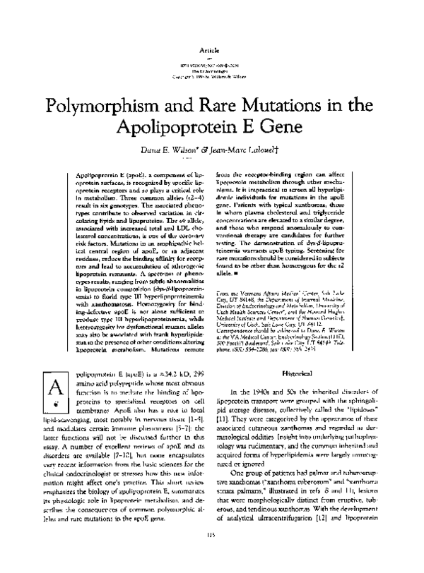 (PDF) Polymorphism and Rare Mutations in the Apolipoprotein E Gene
