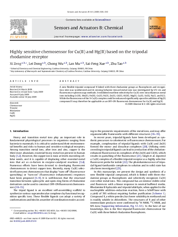 (PDF) Highly sensitive chemosensor for Cu(II) and Hg(II) based on the ...