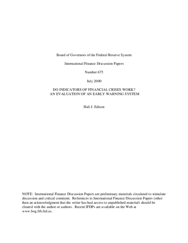(PDF) Do indicators of financial crises work? An evaluation of an early