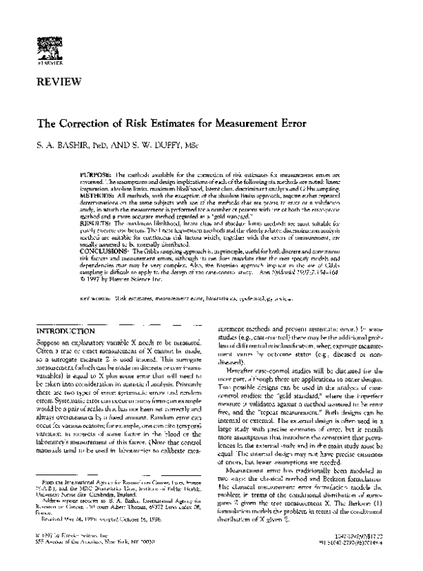 (PDF) The correction of risk estimates for measurement error