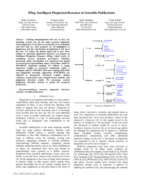 (PDF) iPlag: Intelligent Plagiarism Reasoner in scientific publications