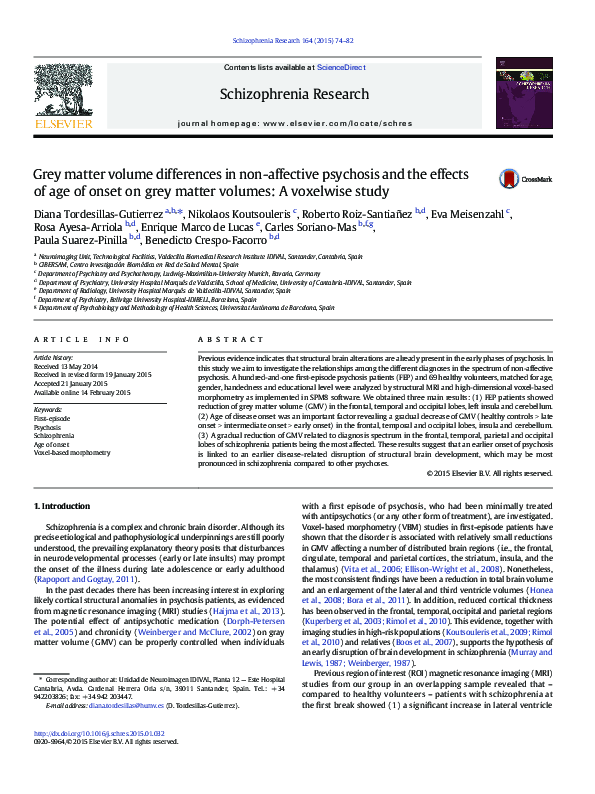 (PDF) Grey matter volume differences in non-affective psychosis and the ...