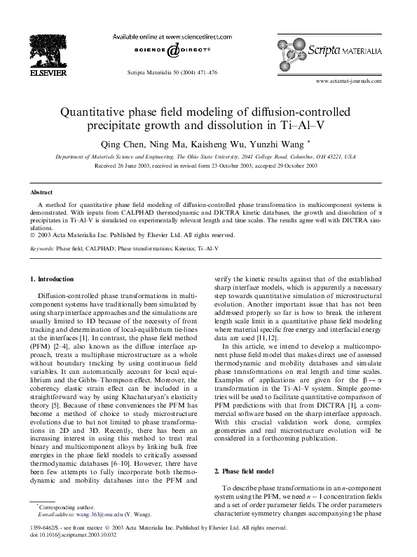 (PDF) Quantitative phase field modeling of diffusion-controlled ...