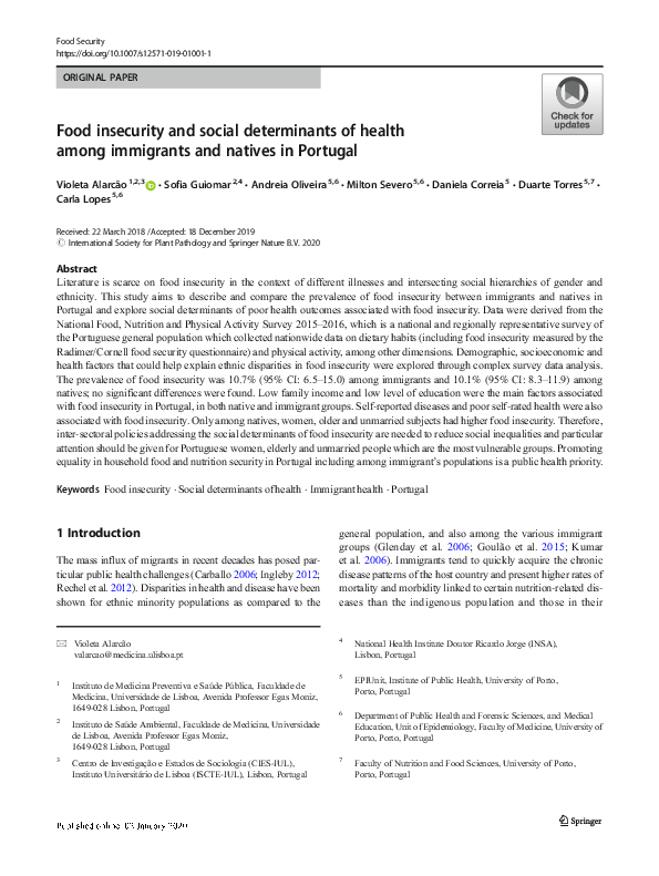 (PDF) Food insecurity and social determinants of health among ...