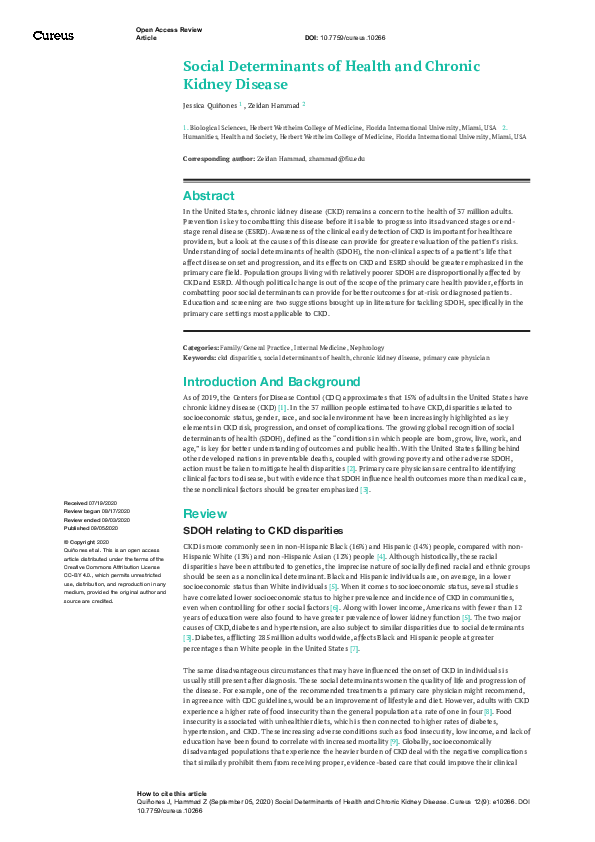 (PDF) Social Determinants of Health and Chronic Kidney Disease