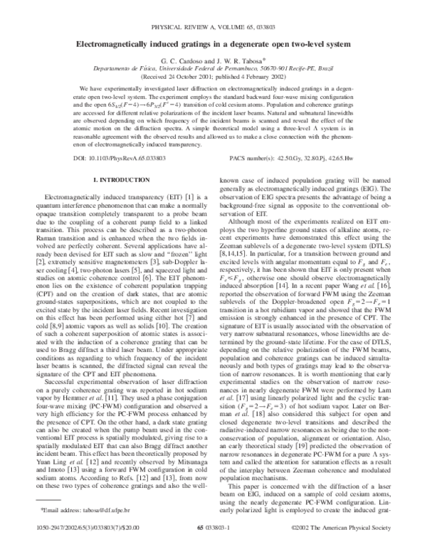 (PDF) Electromagnetically induced gratings in a degenerate open two ...