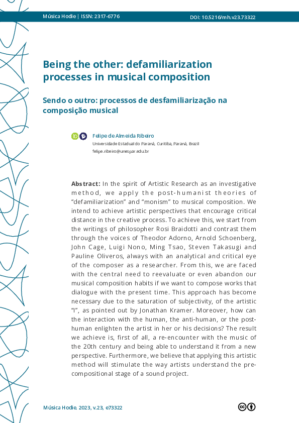 (PDF) Being the other: defamiliarization processes in musical composition