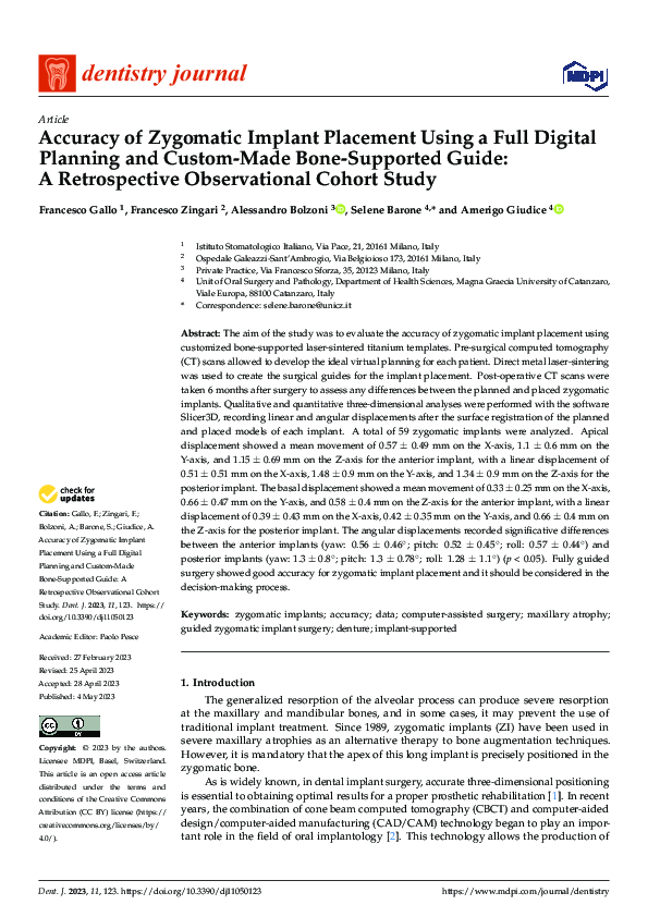 (PDF) Accuracy of Zygomatic Implant Placement Using a Full Digital ...