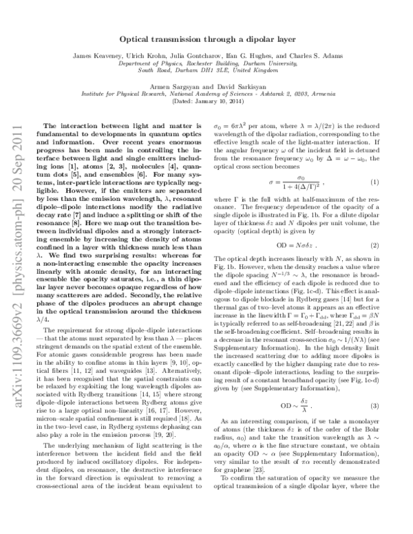 (PDF) Optical transmission through a dipolar layer