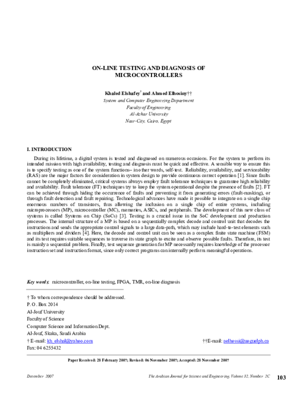 (PDF) On-Line Testing and Diagnosis of Microcontroller
