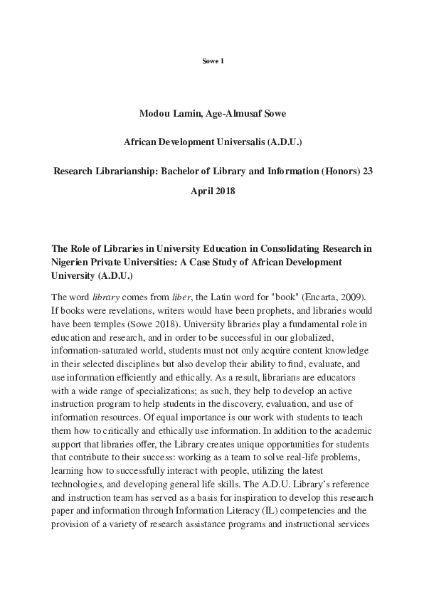 (PDF) The Role of Libraries in University Education in Consolidating ...