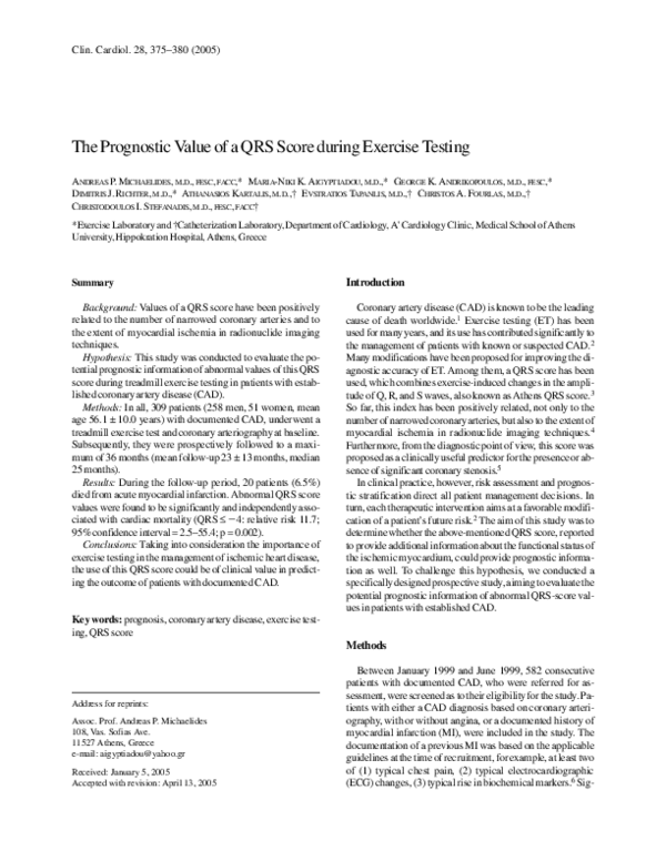 (PDF) The prognostic value of a QRS score during exercise testing