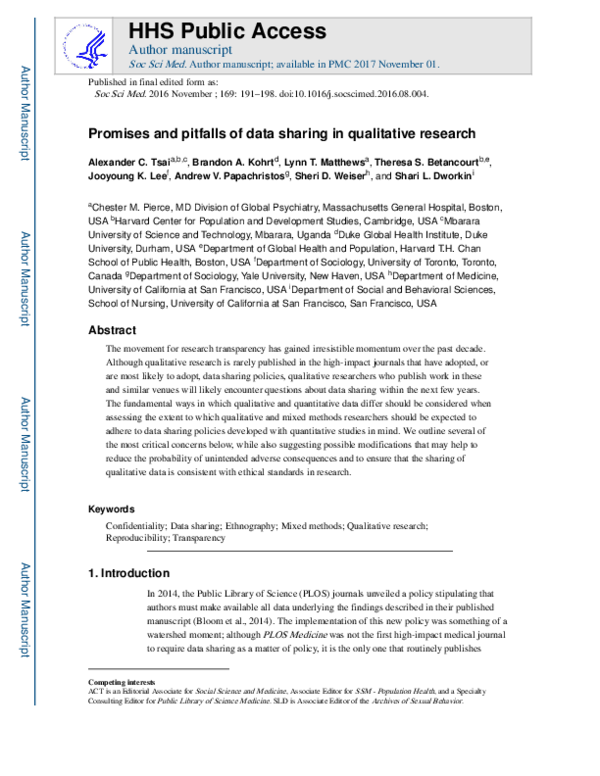 (PDF) Promises and pitfalls of data sharing in qualitative research