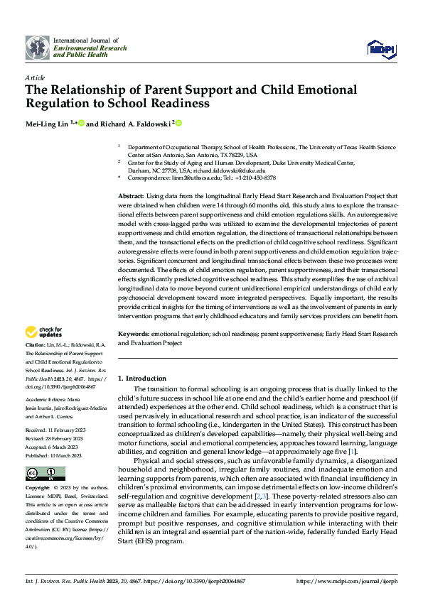 (PDF) The Relationship of Parent Support and Child Emotional Regulation ...