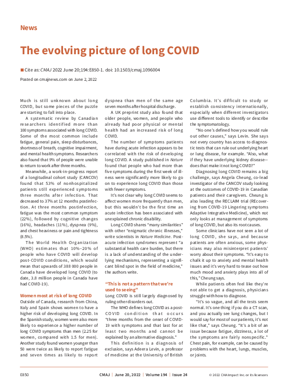 (PDF) The evolving picture of long COVID | Diana Duong - Academia.edu