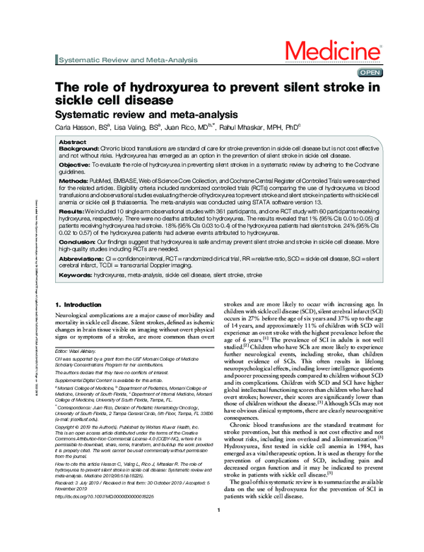 (PDF) The Role of Hydroxyurea to Prevent Silent Stroke in Sickle Cell ...