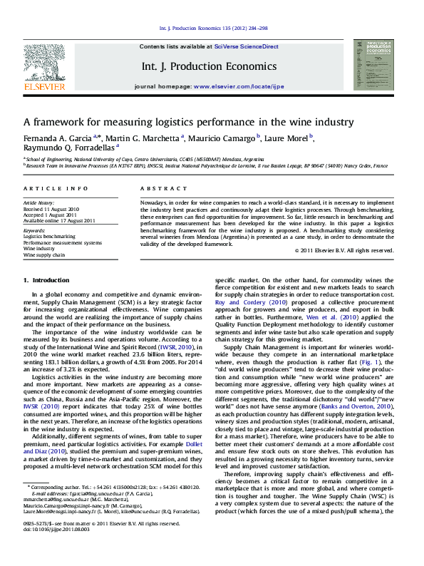 (PDF) A framework for measuring logistics performance in the wine industry