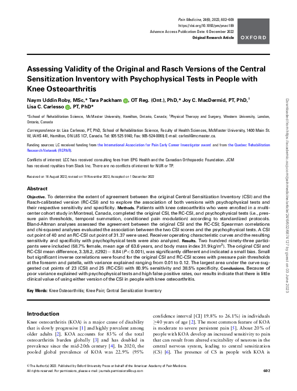 (PDF) Assessing Validity of the Original and Rasch Versions of the ...