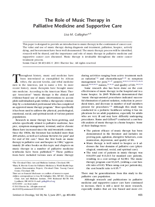 (PDF) The role of music therapy in palliative medicine and supportive care