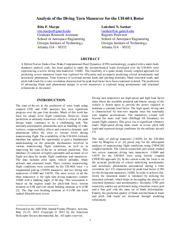 (PDF) Analysis Of The Diving Turn Maneuver For The Uh60A Rotor Ritu