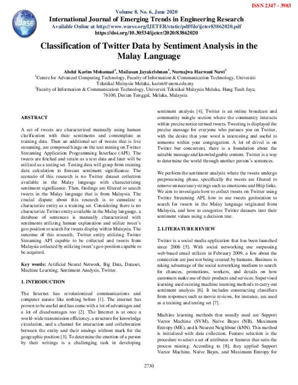 (PDF) Classification of Twitter Data by Sentiment Analysis in the Malay ...