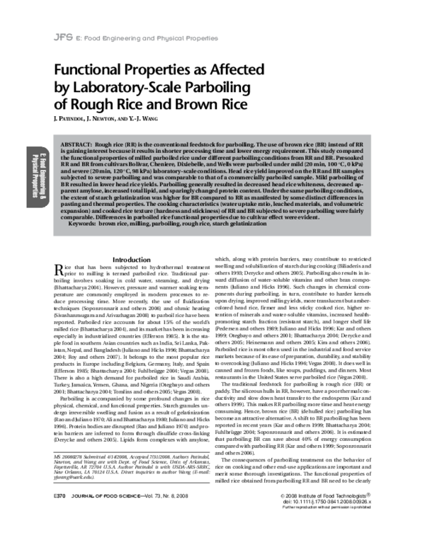 (PDF) Functional Properties as Affected by Laboratory-Scale Parboiling ...