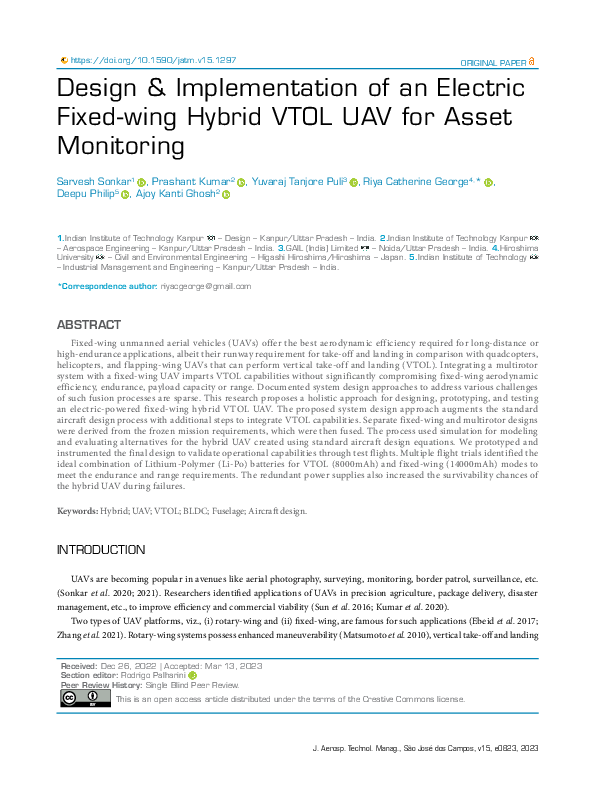 (PDF) Design & Implementation of an Electric Fixed-wing Hybrid VTOL UAV ...