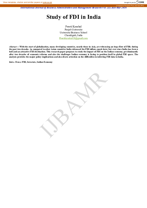 (PDF) Study of FDI in India
